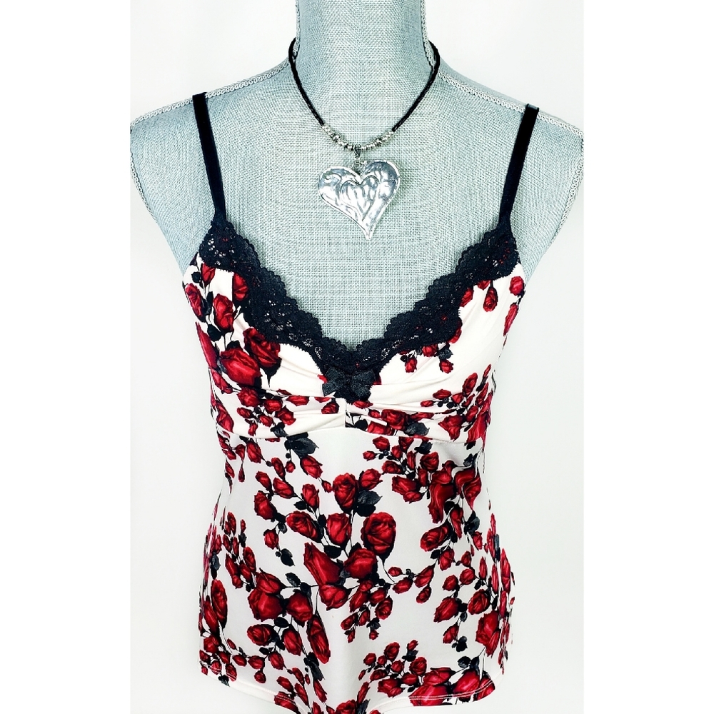 White House Black Market Rose Print Camisole M